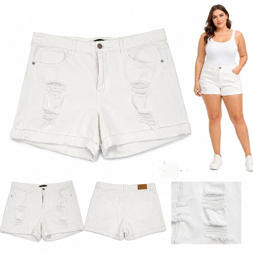 Dollhouse Plus 18W White Deconstucted Denim Shorts